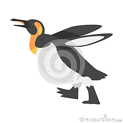 Emperor Penguin as Aquatic Flightless Bird with Flippers for Swimming in Running Pose Vector Illustration Vector Illustration
