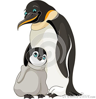 Emperor Penguin With Chick Vector Illustration