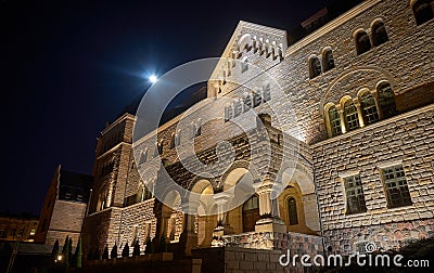 Emperors castle and moon in night Stock Photo