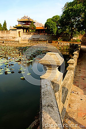 Emperors village ,Hue,Lilly pad pond Stock Photo