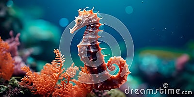emphasizes the charm of seahorses in the crystal waters of the ocean. Generative AI Stock Photo