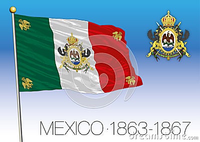 Empire of Mexico, historical flag 1863-1867, Mexico Vector Illustration