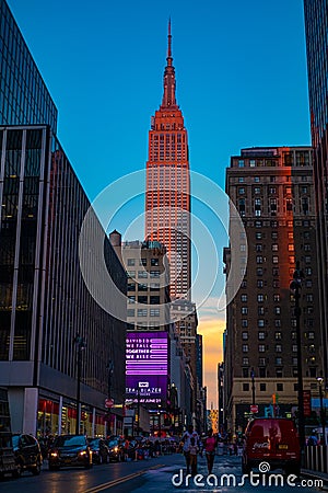 Empire State Building in `color`, at sunset Editorial Stock Photo