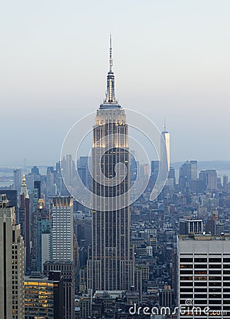 Empire State Building and Manhattan Cityscape at Dusk Editorial Stock Photo