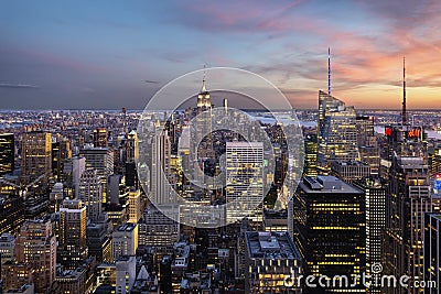 Empire State Building and New York Skyline in Blue Hour Editorial Stock Photo