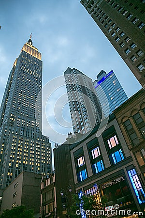 Empire State Building at night, seen from below, New York, May 2019 Editorial Stock Photo