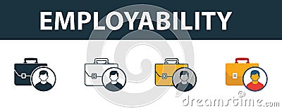 Employability icon set. Four elements in diferent styles from project management icons collection. Creative employability icons Stock Photo