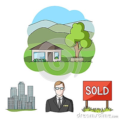 Employee of the agency, sold, metropolis, country house. Realtor set collection icons in cartoon style vector symbol Vector Illustration