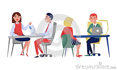 Employee Applicant Having Job Interview with HR Specialist Vector Illustration Set Vector Illustration