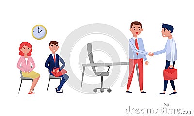 Employee Applicant Having Job Interview with HR Specialist Vector Illustration Set Vector Illustration