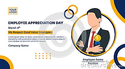 Employee appreciation day banner design with an employee of the year winner Vector Illustration
