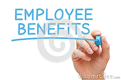 Employee Benefits Blue Marker Stock Photo