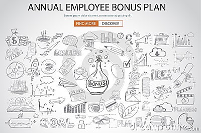 Employee Bonus Benefit Plan concept with Doodle design style Vector Illustration