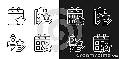 Employee bonus program pixel perfect linear icons set for dark, light mode Vector Illustration