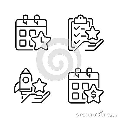 Employee bonus program pixel perfect linear icons set Vector Illustration