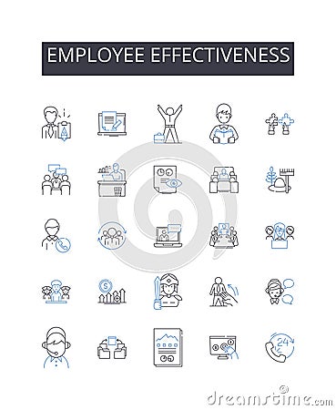 Employee effectiveness line icons collection. Team productivity, Efficient management, Workforce capacity, Resource Vector Illustration