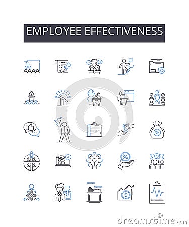 Employee effectiveness line icons collection. Team productivity, Efficient management, Workforce capacity, Resource Vector Illustration