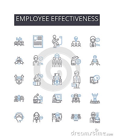 Employee effectiveness line icons collection. Team productivity, Efficient management, Workforce capacity, Resource Vector Illustration