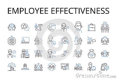 Employee effectiveness line icons collection. Team productivity, Efficient management, Workforce capacity, Resource Vector Illustration