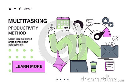 Employee efficiency web or landing. Business employee productive Vector Illustration