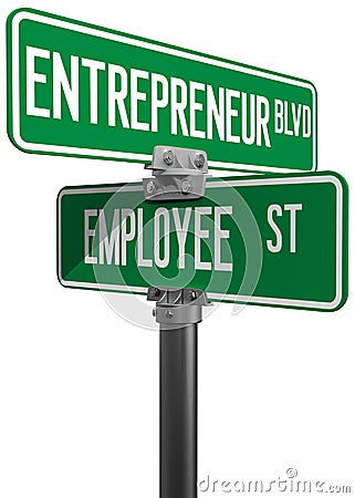 Employee Entrepreneur business decision sign Stock Photo