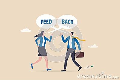 Employee feedback, opinion or colleague voice for improvement, message discussion, telling or comment each other, appraisal or Vector Illustration