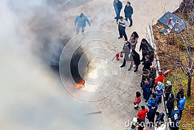 Employee fire safety training with fire extinguishers in Ankara, Turkey Editorial Stock Photo