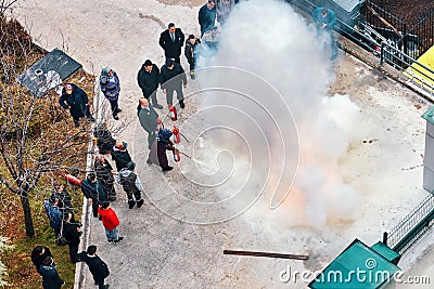 Employee fire safety training with fire extinguishers in Ankara, Turkey Editorial Stock Photo