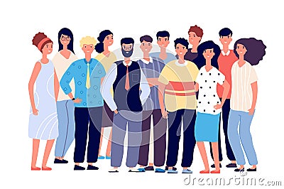 Employee group portrait. Young smiling people, business team. Happy laughing teenagers friends together. Vector cartoon Vector Illustration