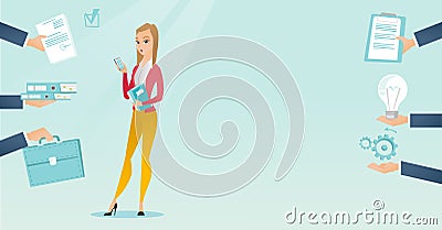 Employee having lots of work to do. Vector Illustration