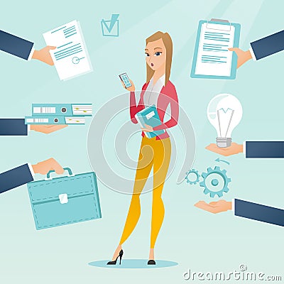 Employee having lots of work to do. Vector Illustration