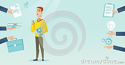 Employee having lots of work to do. Vector Illustration