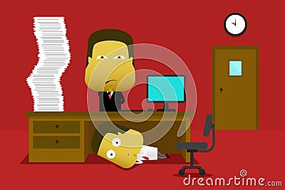 An employee hiding from his boss Vector Illustration