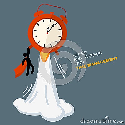 Employee hold on the alarm clock - rocket Vector Illustration