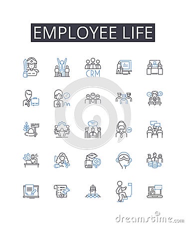 Employee life line icons collection. Job security, Workspace wellness, Career milests, Work culture, Staff relations Vector Illustration