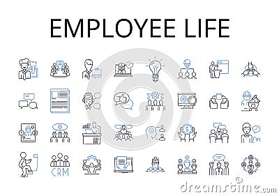 Employee life line icons collection. Job security, Workspace wellness, Career milests, Work culture, Staff relations Vector Illustration