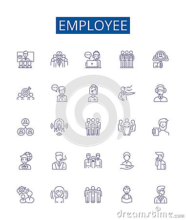 Employee line icons signs set. Design collection of Worker, Staff, Person, Personnel, Associate, Hire, Employee Vector Illustration