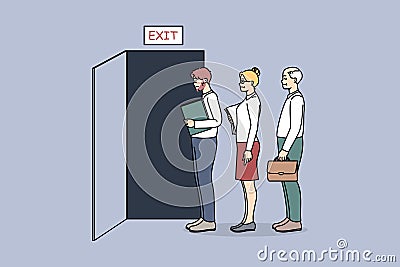 Employee in line to exit quitting jobs Vector Illustration