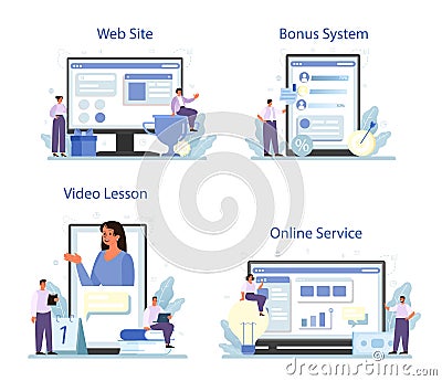 Employee loyalty online service or platform set. Staff management, Vector Illustration