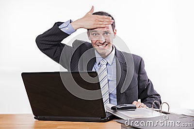 Employee makes stupid gesture Stock Photo