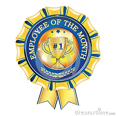 Employee of the month - award hanging ribbon Vector Illustration