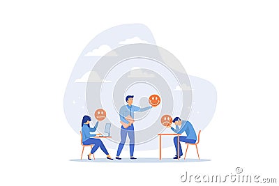 Employee morale, team spirit, work passion or job satisfaction, worker wellbeing or feeling, attitude and motivation concept, flat Vector Illustration