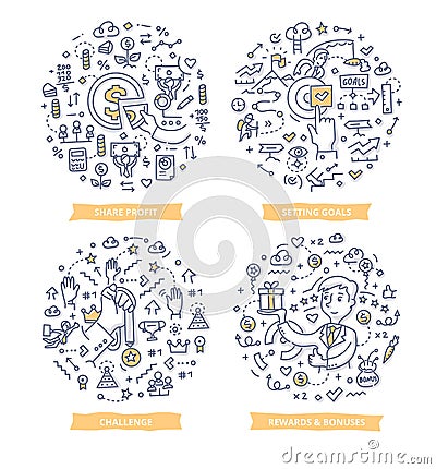 Employee Motivation Doodle Concepts Vector Illustration