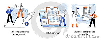 Employee performance evoluation, analysis of effectiveness of professional activity, success advance Vector Illustration