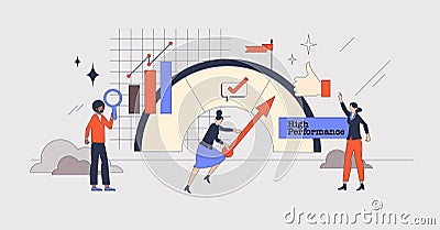 Employee performance management for effective work retro tiny person concept Vector Illustration