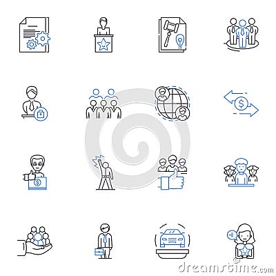 Employee productivity line icons collection. Efficiency, Focus, Motivation, Time-management, Discipline, Creativity Vector Illustration