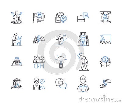 Employee productivity outline icons collection. Employee, productivity, efficiency, output, performance, advancement Vector Illustration
