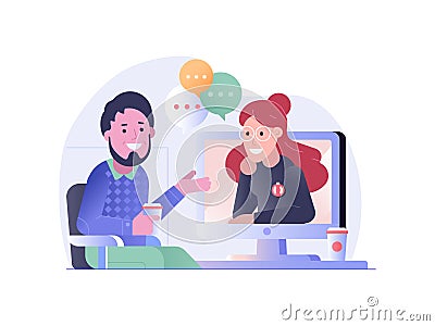 Employee and Recruiter on Online Job Interview Vector Illustration