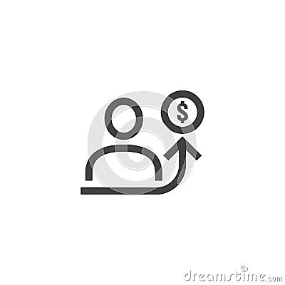 employee salary increase icon on white background with people, arrow up graphic and dollar money symbol. raise revenue business Vector Illustration