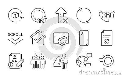 Employees group, Return package and Scroll down icons set. 360 degree, Refresh and 360 degrees signs. Vector Vector Illustration